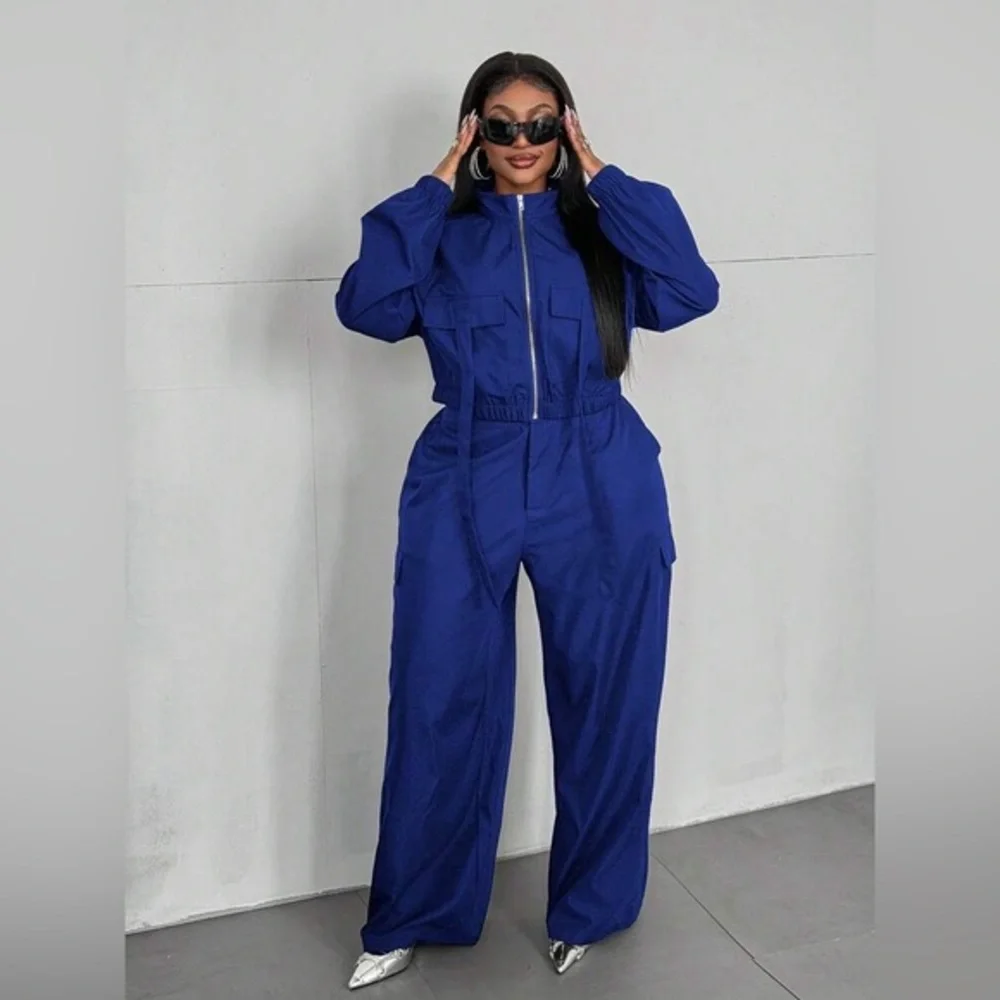 SHEIN Royal Blue Wide Leg Track Pants with Matching Jacket